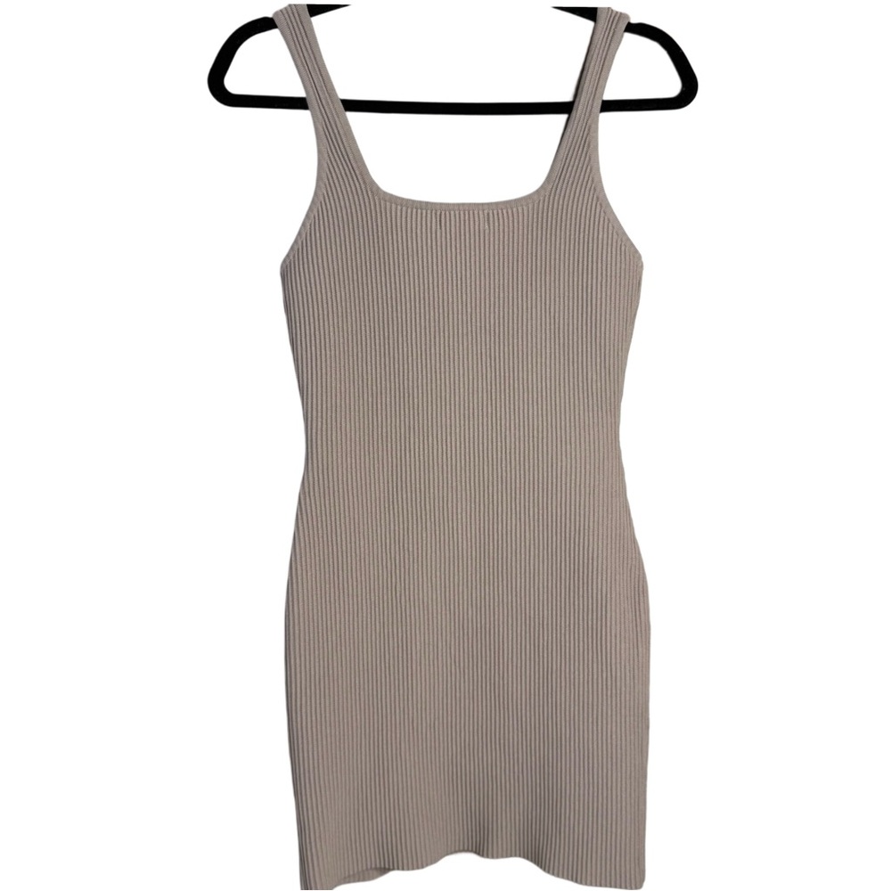 Altar’d State | Taupe Ribbed Square Neck Bodycon Mini Dress Size Large - Picture 5 of 9